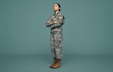 Soldier in the United States military standing in a studio