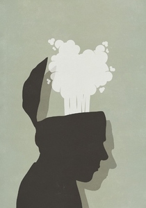 Brain of silhouetted profile exploding