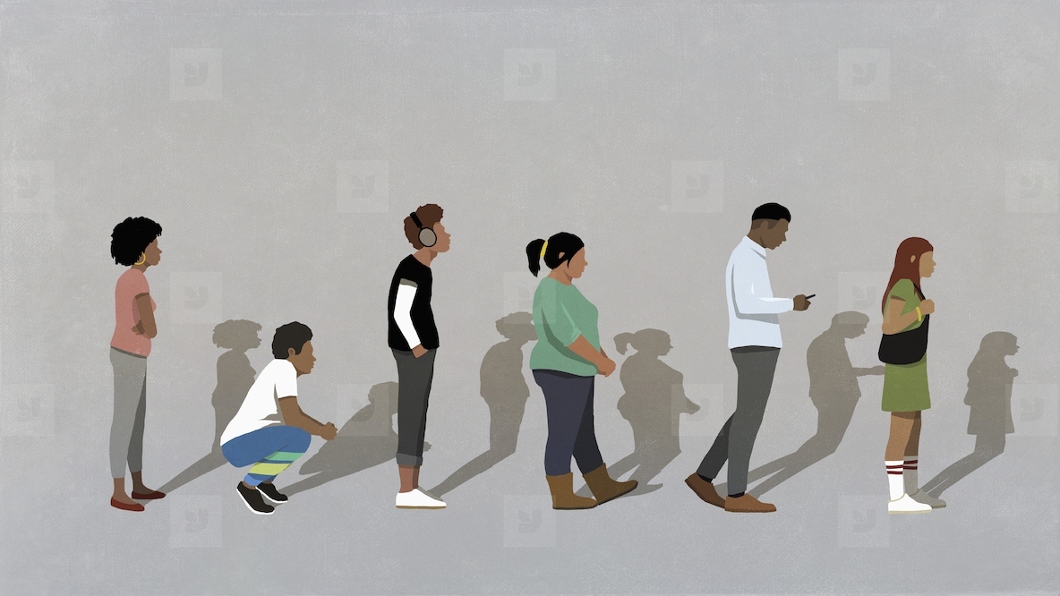 Crowd of people waiting in queue