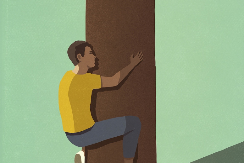 Eco-friendly conscientious man hugging tree trunk