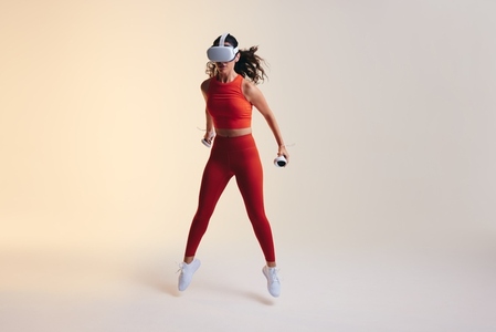 Woman working out in the metaverse