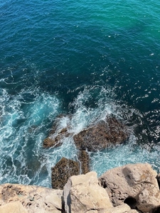 Shot from above on the ocean and rocks