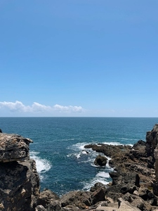 View on the rocky coastline and the ocean at sunny day