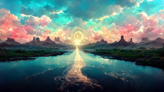 Abstract digital art meditation enlightenment pathway to god hea