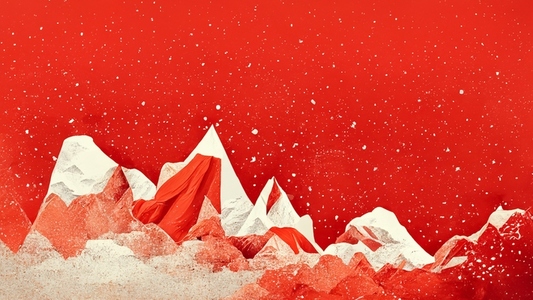 Minimal landscape digital art design  mountain and snow on red b