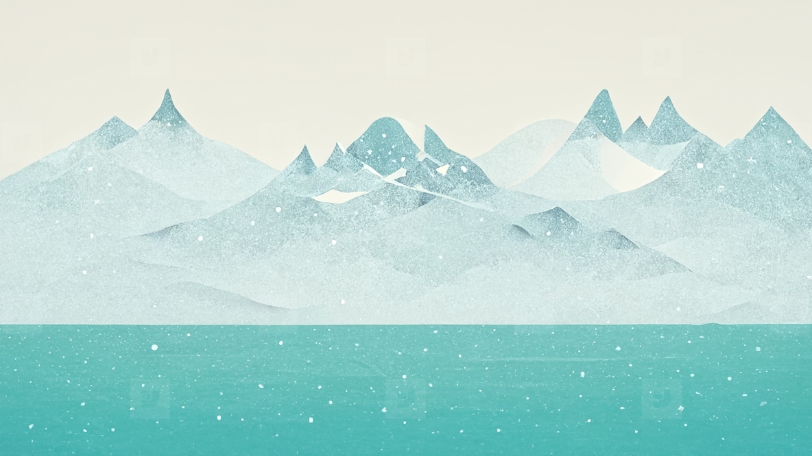 Minimal landscape digital art design, mountain and snow in winte