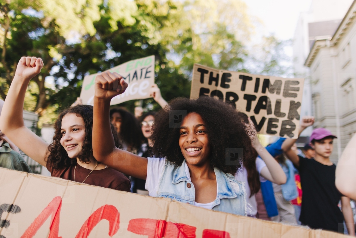 Multiethnic young people taking action against climate change