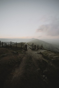 Scenic tranquil sunrise view Mam Tor hill