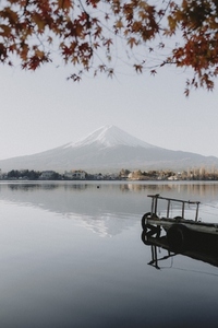 Scenic view Mount Fuji and tranquil lake