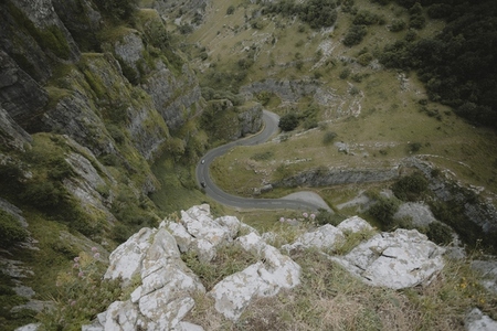 High angle view winding gorge road