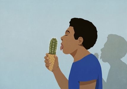 Man licking cactus ice cream cone