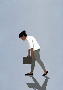 Slumped tired businesswoman walking with briefcase