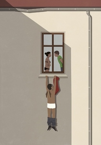 Man hanging from window of married lover