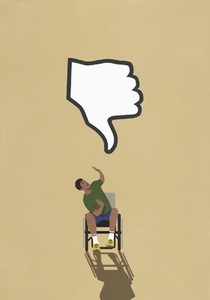 Social media dislike button over man in wheelchair