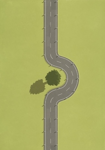 Road curved around tree