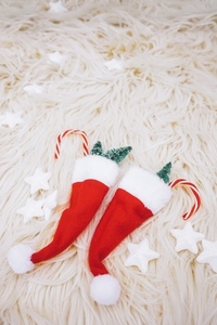 Colorful christmas images with santas hat  christmas trees and s