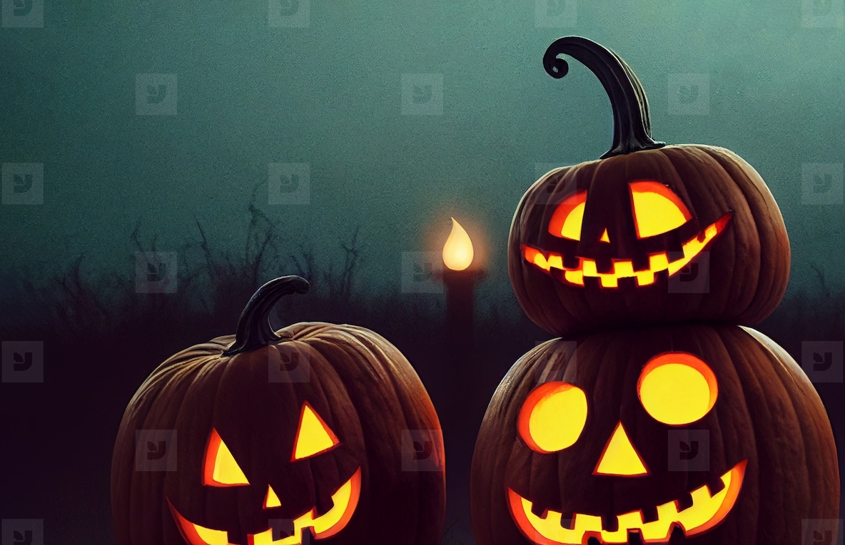 Happy halloween festival  pumpkins in the night with candle ligh