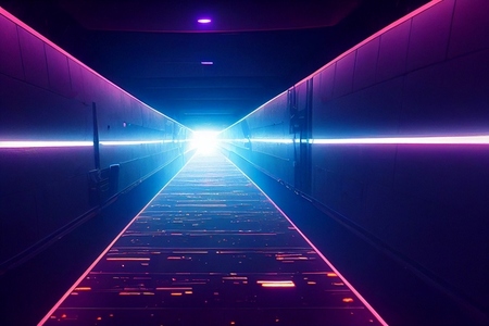 Abstract sci fi futuristic hallway dark room in space station wi