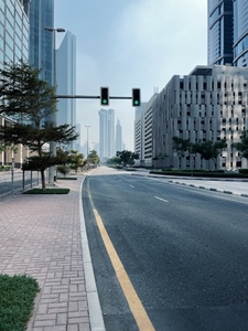 View on a megalopolis with skyscrapers and empty road