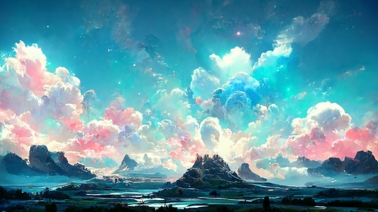 Beautiful landscape of fantasy mountain and pastel sky backgroun