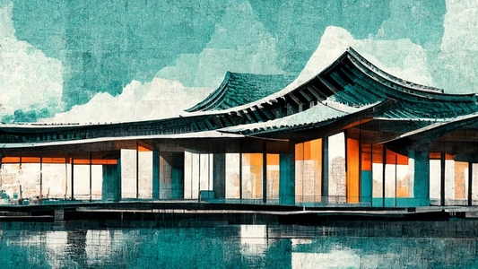 Illustration of traditional Korean architecture ancient style  t