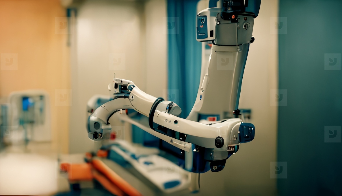 3D rendering, medical machine robotic arm in hospital background