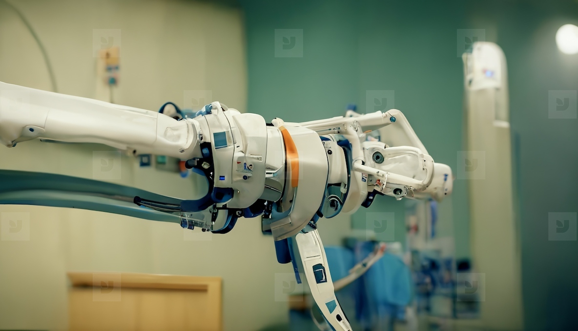 3d rendering  medical machine robotic arm in hospital background