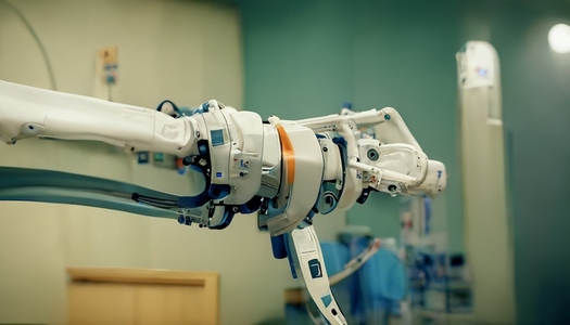 3d rendering  medical machine robotic arm in hospital background