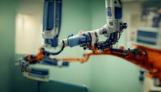 3D rendering  medical machine robotic arm in hospital background