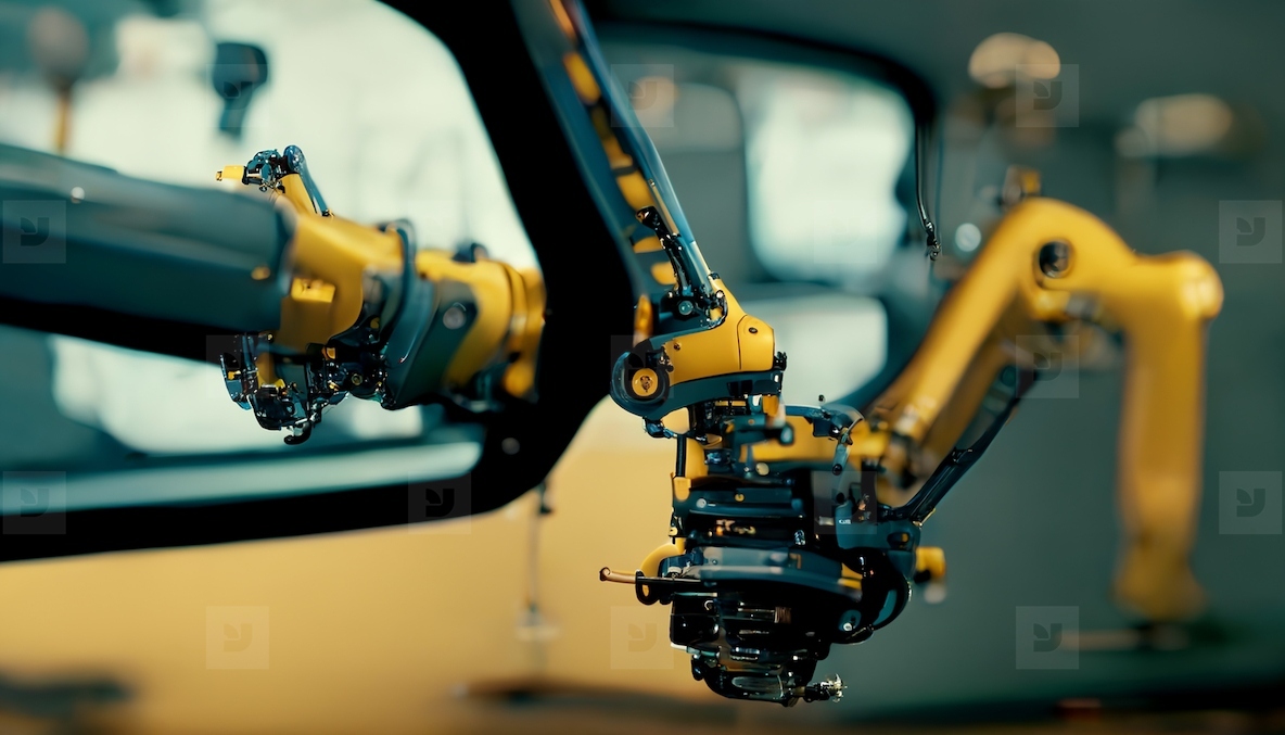 Industrial machine robotic arm automation in car and vehicle fac