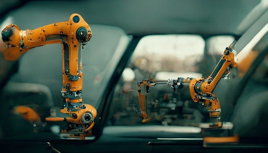 Industrial machine robotic arm automation in car and vehicle fac