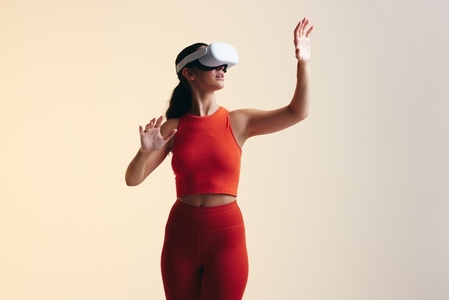 Woman interacting with virtual space