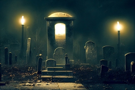 Halloween horror night in dark tombstones background  creepy and