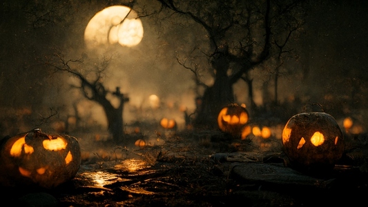 Halloween pumpkin horror in dark tombstones background  creepy a