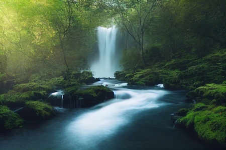 Landscape of beautiful scenery of waterfall in deep forest backg