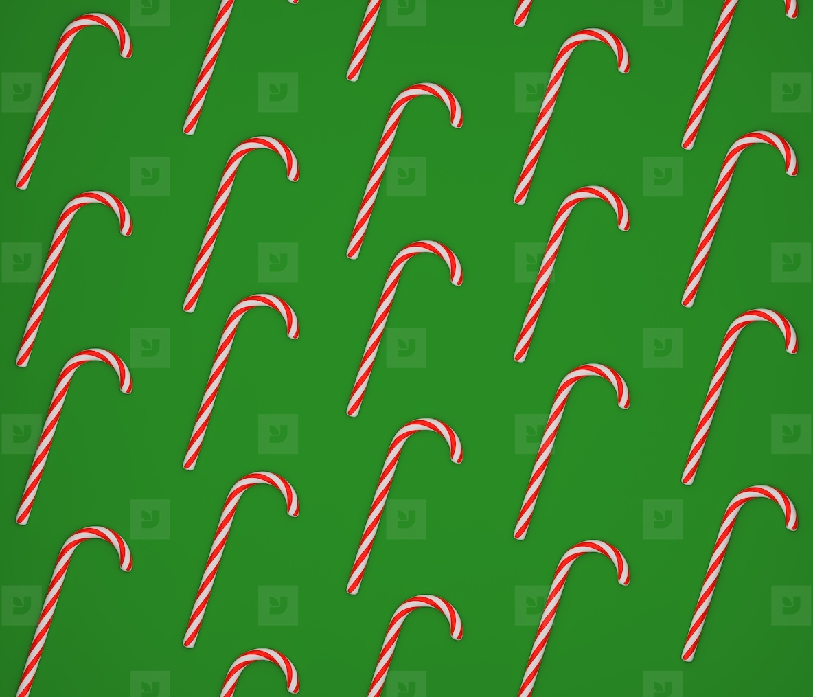 A lot of candy canes on a green background, 3d render, 3d illustration