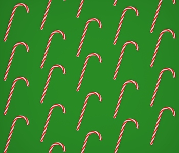 A lot of candy canes on a green background  3d render  3d illustration
