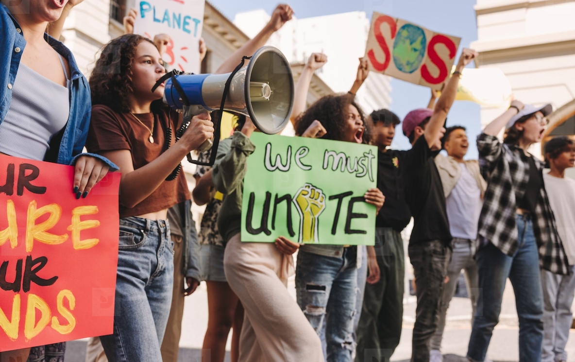 Youth demonstrators fighting for climate justice in the city