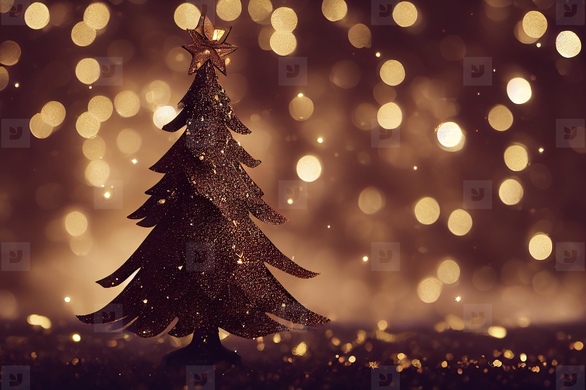 Glitter Christmas tree with copy space over christmas bokeh blur