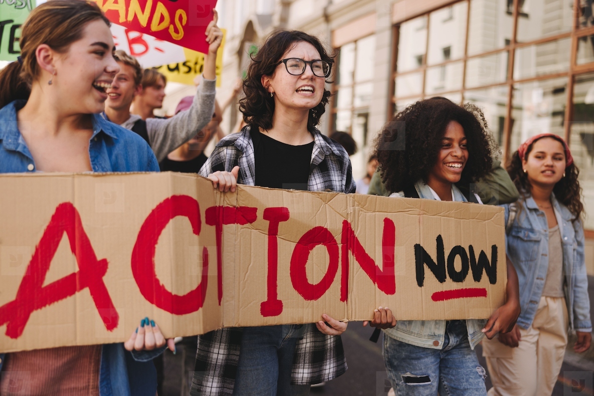 Young people campaigning for climate action in the city