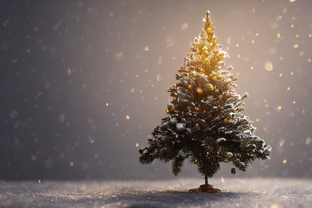 Abstract blurred bokeh background of Christmas tree with snow an
