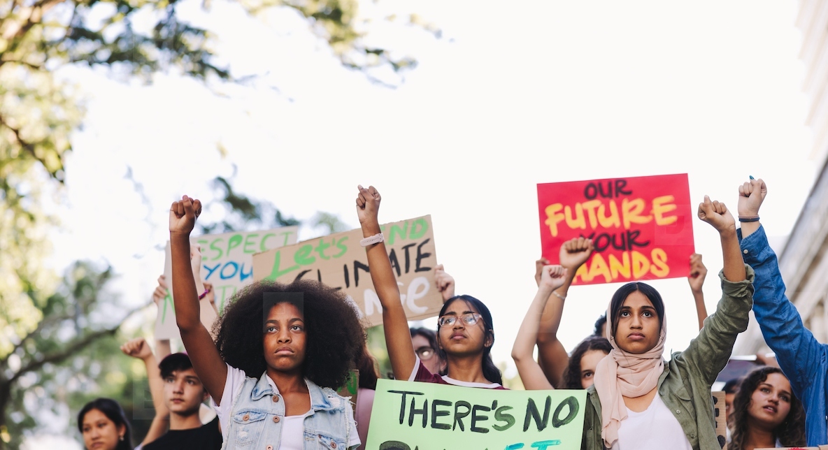 Multiethnic youth activists standing up against climate change