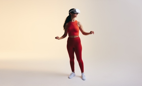 Young woman exploring 3D technology