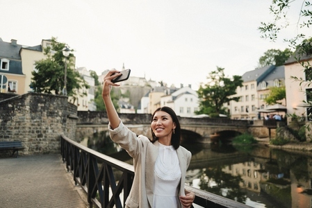 Female tourist taking a selfie in Luxembourg