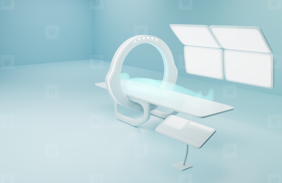Futuristic X-Ray machine. Concept of medical equipment in a hospital