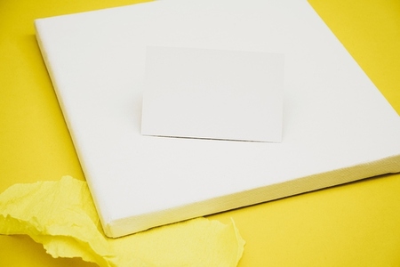 Product image of a blank card against a yellow background
