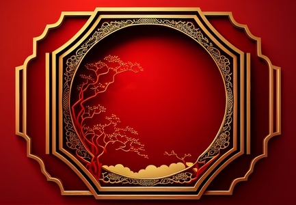 Chinese elegant frame background red and gold color with asian e
