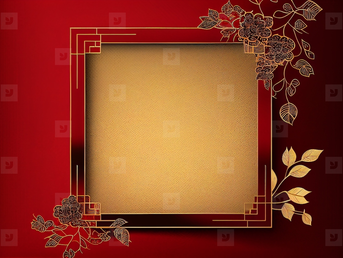 Chinese luxury frame background red and gold color with asian el