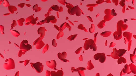 Many red hearts of different size falling  3d render  3d illustration