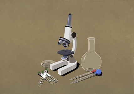 Science microscope beaker pipettes and test tubes